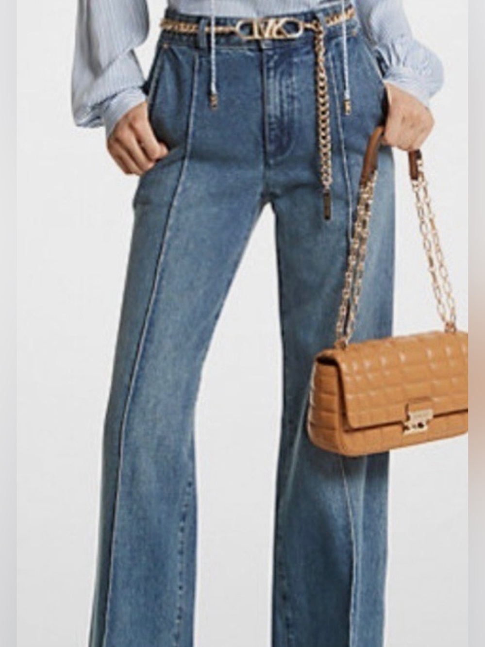 Wide leg jeans faded light blue jeans Michael Kors Jeans hi wasted